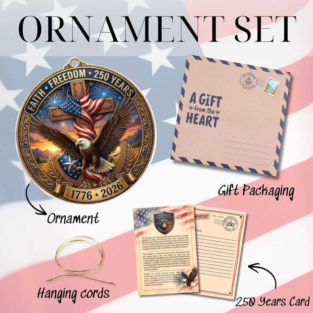 Faith & Freedom Cross Ornament – Patriotic Eagle American Flag Suncatcher, USA 250th Anniversary Keepsake (2026)