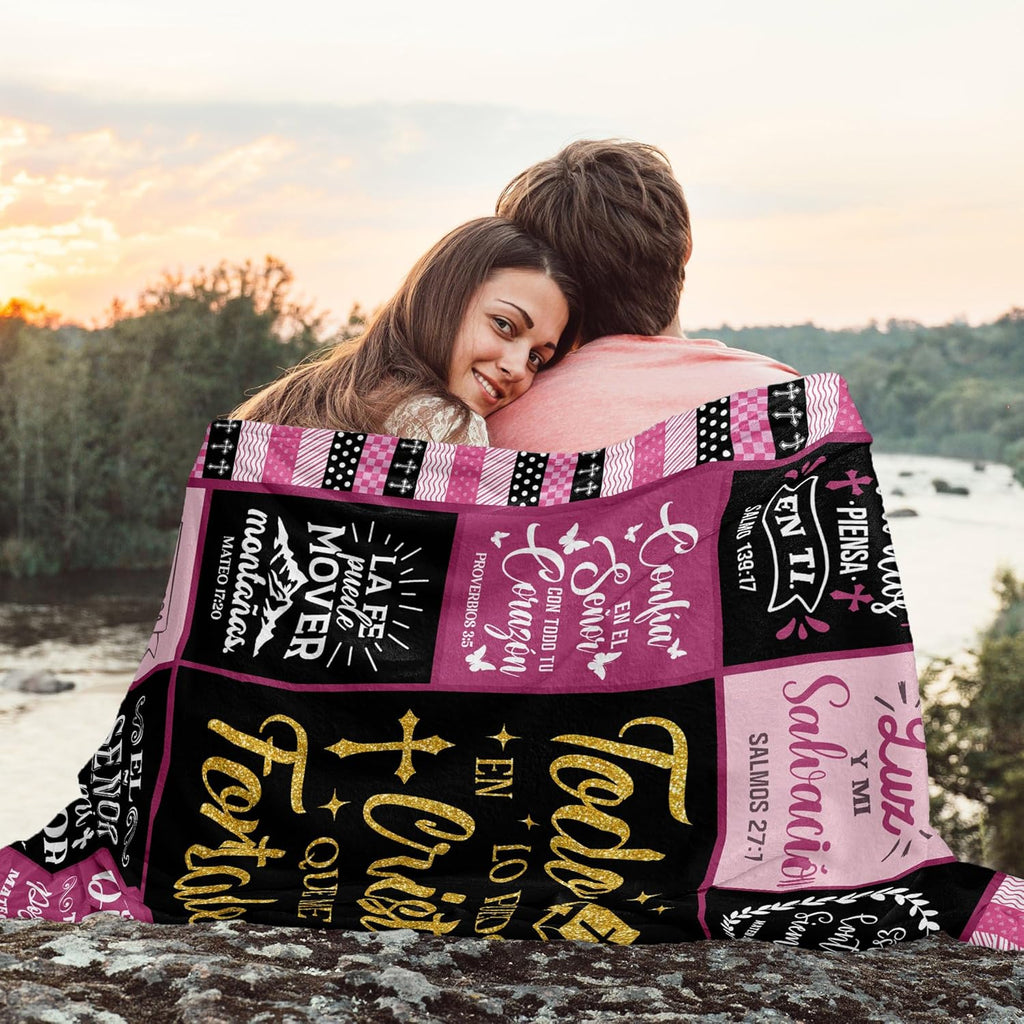 Spanish Christian Throw Blanket for Women 50"×60" – Regalo Cristiano "Todo lo Puedo en Cristo" for Mom & Her