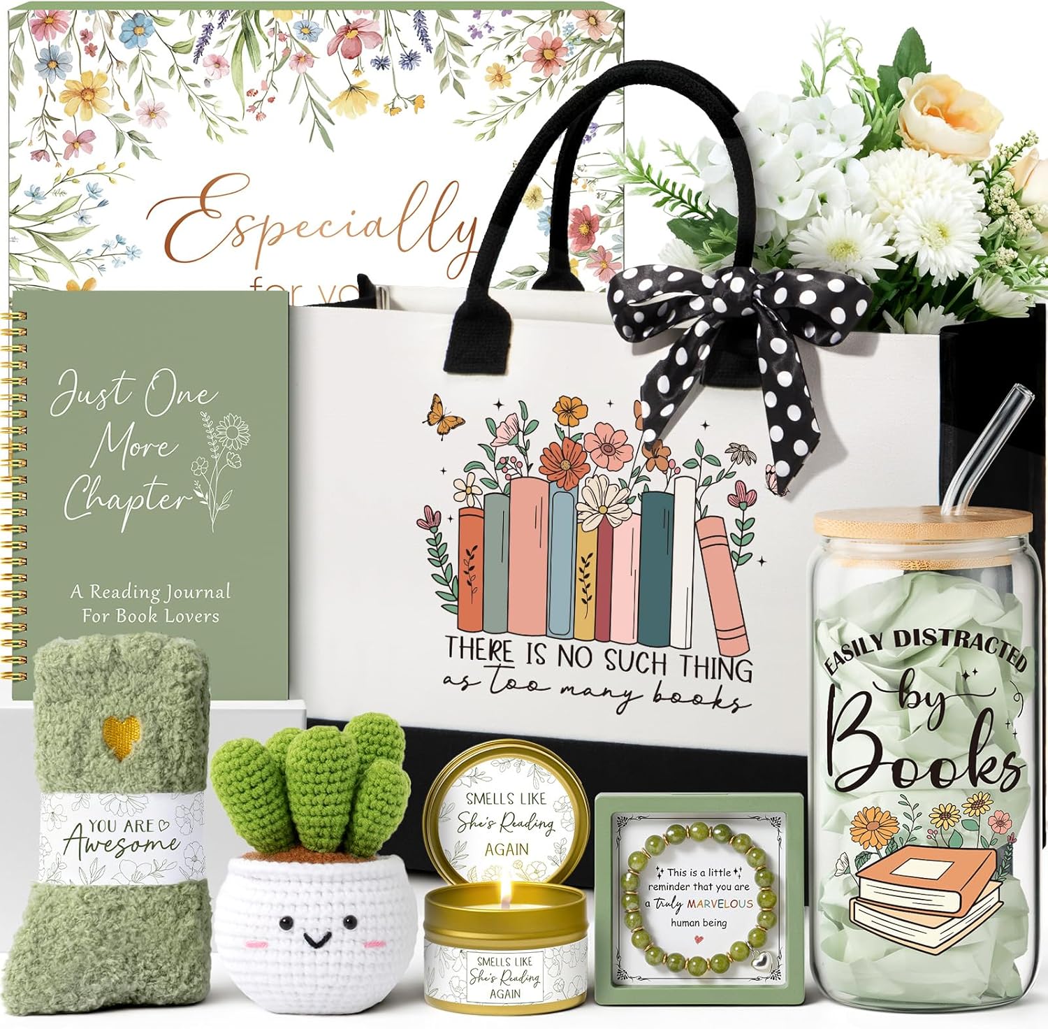 Christian Gift Basket for Women – Canvas Tote, Glass Cup, Candle, Socks & More Faith Gift Set for Her