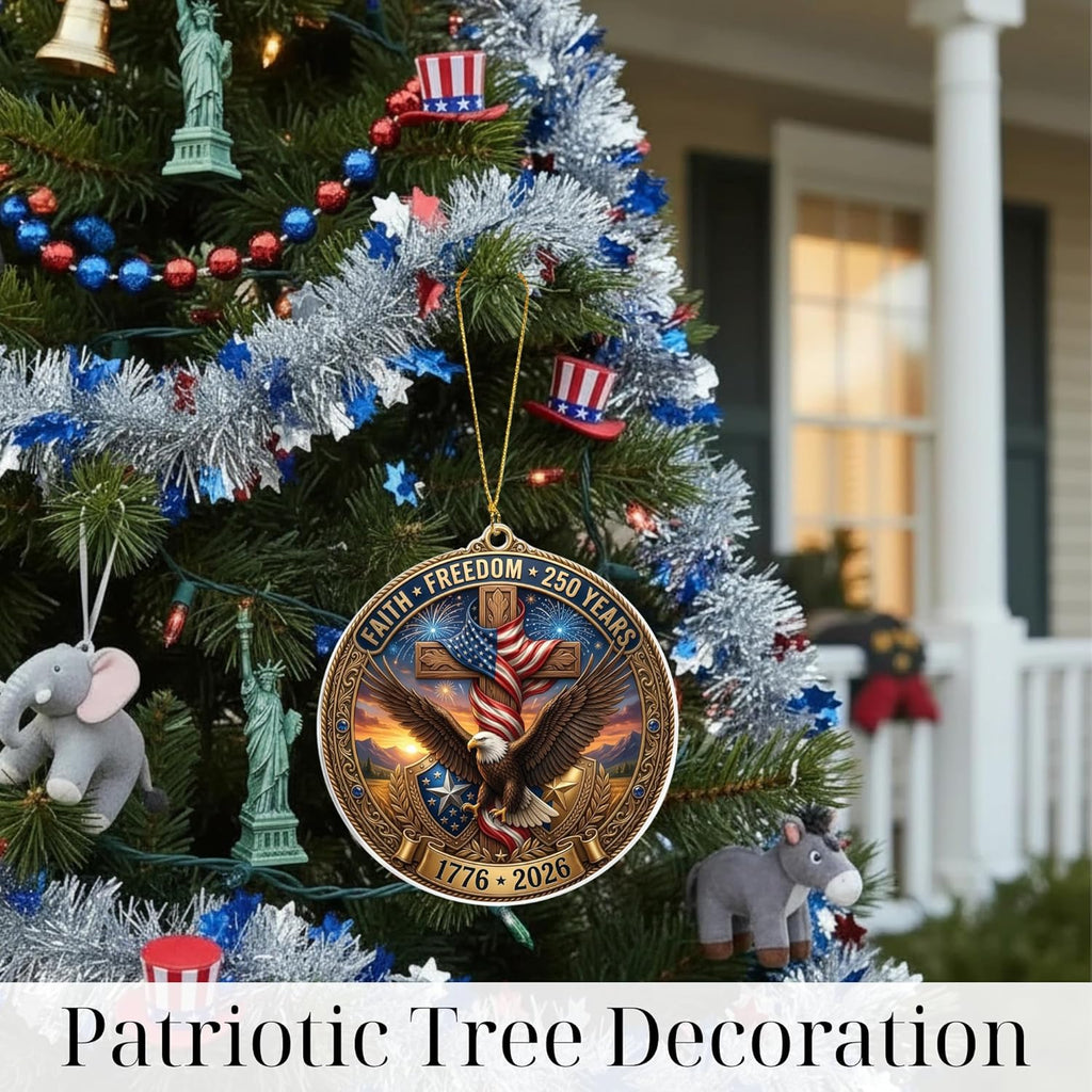 Faith & Freedom Cross Ornament – Patriotic Eagle American Flag Suncatcher, USA 250th Anniversary Keepsake (2026)