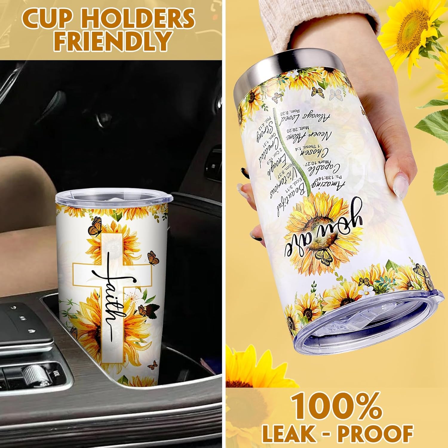Sunflower Faith Gift Set for Women, Christian Tumbler and Necklace - Gift Box
