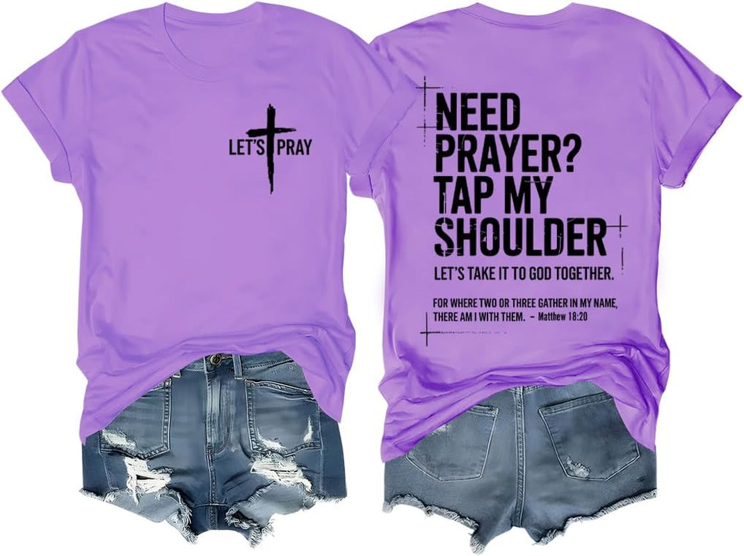Christian Shirts for Men Need Prayer Tap My Shoulder T-Shirt Cross Faith | Christian Cross Faith Religious Jesus Tshirts Women