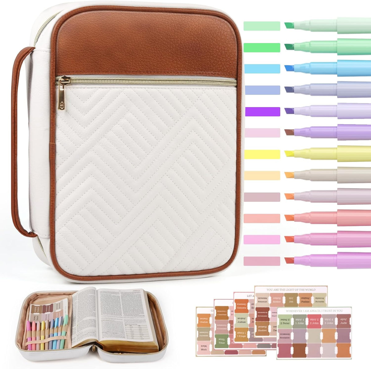 Quilted Vegan Leather Bible Cover for Women, Bible Case with Handle