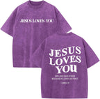 Jesus Loves You Acid Wash T-Shirt – Oversized Christian Graphic Tee for Men & Women
