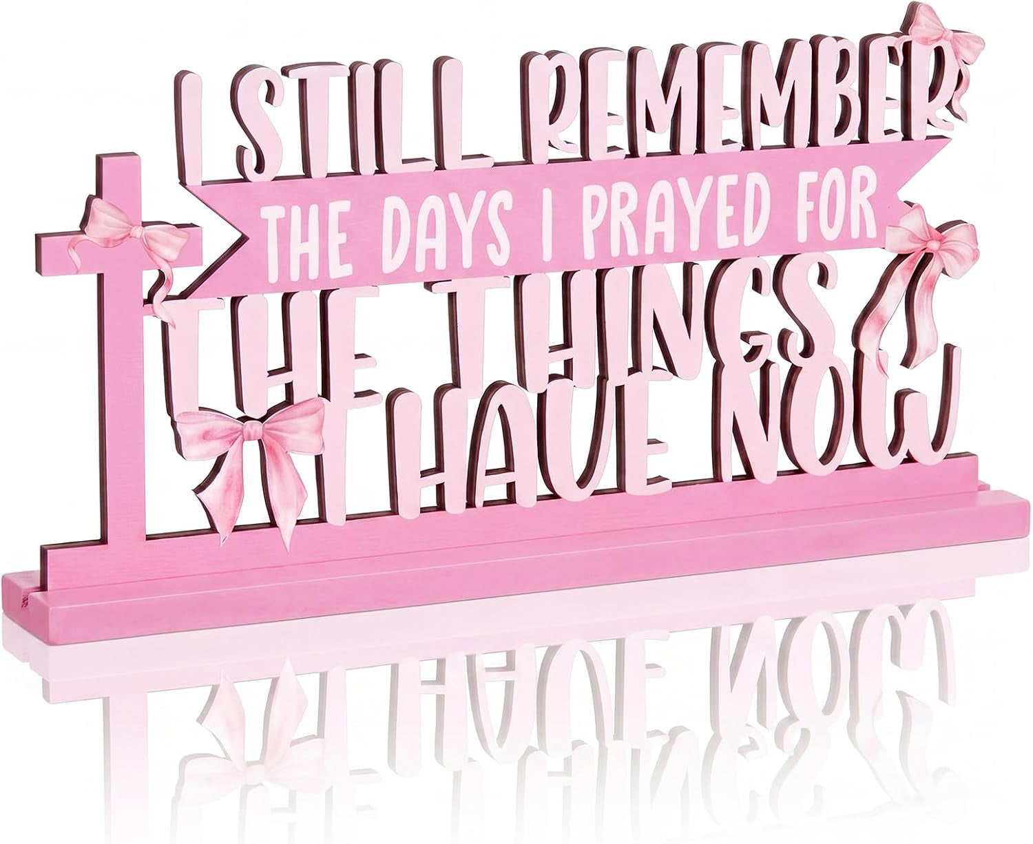 Pink Bow Room Decor, Pink Bow Christian with God All Things Are Possible Table Wooden Centerpieces, Inspirational Bible Verse Quotes Gifts for Women, Coquette Centerpieces Decor for Desk