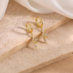 Gold Crown Cross Earrings for Women, CZ Cross Huggie Hoops, Christian Faith Gift