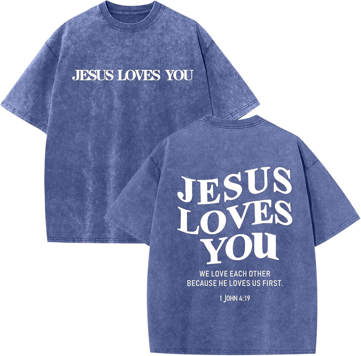 Jesus Loves You Acid Wash T-Shirt – Oversized Christian Graphic Tee for Men & Women