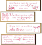 4 Pieces Spanish Bible Verse Wall Decor Set, Christian Wood Plaque Signs(Fresh Style)