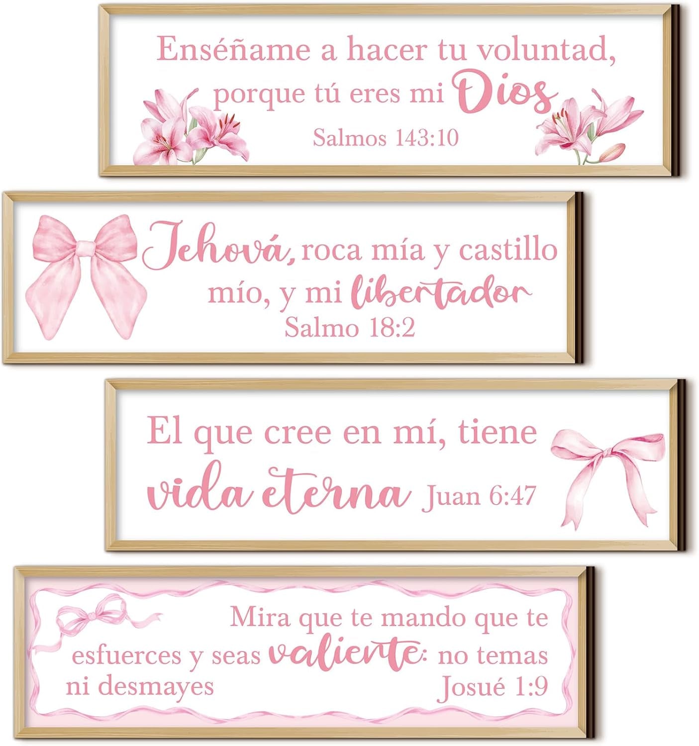 4 Pieces Spanish Bible Verse Wall Decor Set, Christian Wood Plaque Signs(Fresh Style)