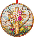 Stained Glass Cross Suncatcher Ornament – Acrylic Hanging Faith Decor for Window, Easter & Christmas Gift