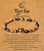 Natural Stone Cross Bracelet for Men & Women – 8mm Beaded Tiger's Eye Stretch Bracelet, Christian Faith Gift
