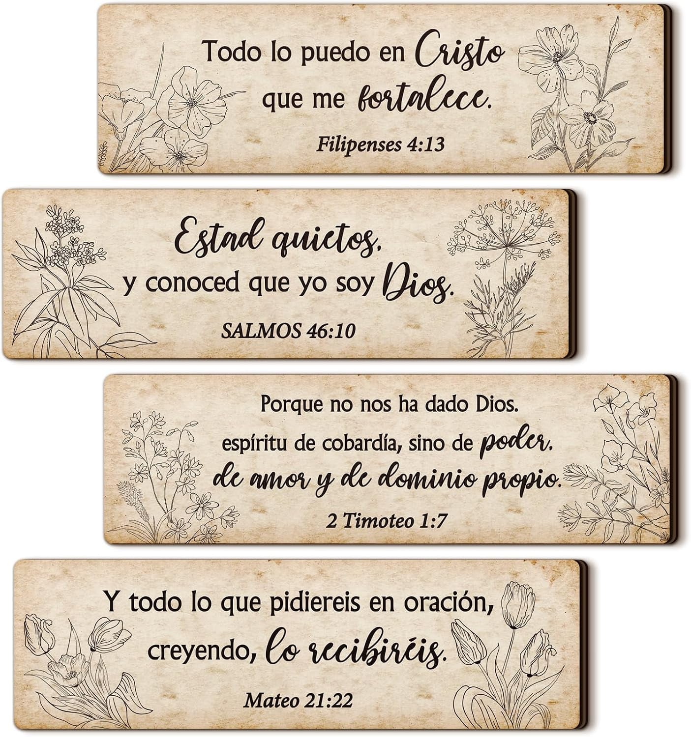 4 Pieces Spanish Bible Verse Wall Decor Set, Christian Wood Plaque Signs(Fresh Style)