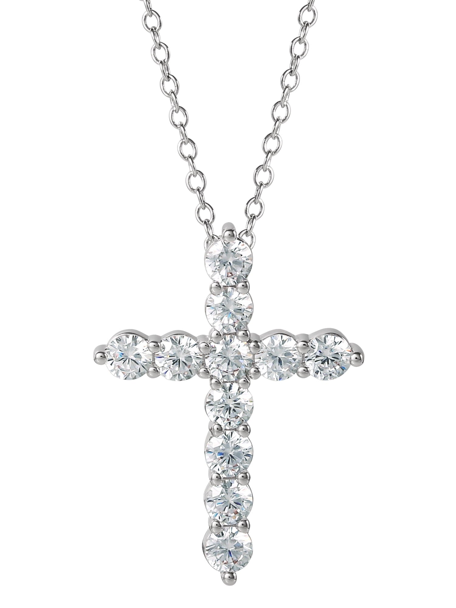Silver-Plated Cubic Zirconia Cross Pendant Necklace, 18" + 2" Extender