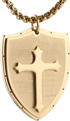 Armor of God Cross Necklace for Men, Stainless Steel Ephesians 6:16-17 Pendant, Christian Gift