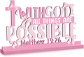 Pink Bow Room Decor, Pink Bow Christian with God All Things Are Possible Table Wooden Centerpieces, Inspirational Bible Verse Quotes Gifts for Women, Coquette Centerpieces Decor for Desk