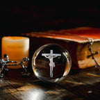 2.3In Jesus Crystal Ball with Stand 3D Cross Gift for Christian Catholic | K9 Crystal Laser Engraving Includes Metal Display Stand Gift Box Ready Ideal for Prayer Room Church Home Display