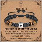 Adjustable Cross Bracelet for Boys, Tiger Eye Beaded Faith Bracelet, Christian Gift
