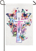 Religious Easter Garden Flag 12X18 Double Sided Easter Cross Garden Flag, Floral Faith Yard Flag 12x18 Double Sided