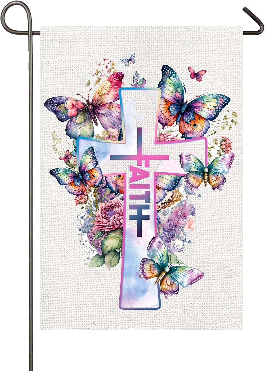 Religious Easter Garden Flag 12X18 Double Sided Easter Cross Garden Flag, Floral Faith Yard Flag 12x18 Double Sided