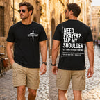 Christian Shirts for Men Need Prayer Tap My Shoulder T-Shirt Cross Faith | Christian Cross Faith Religious Jesus Tshirts Women