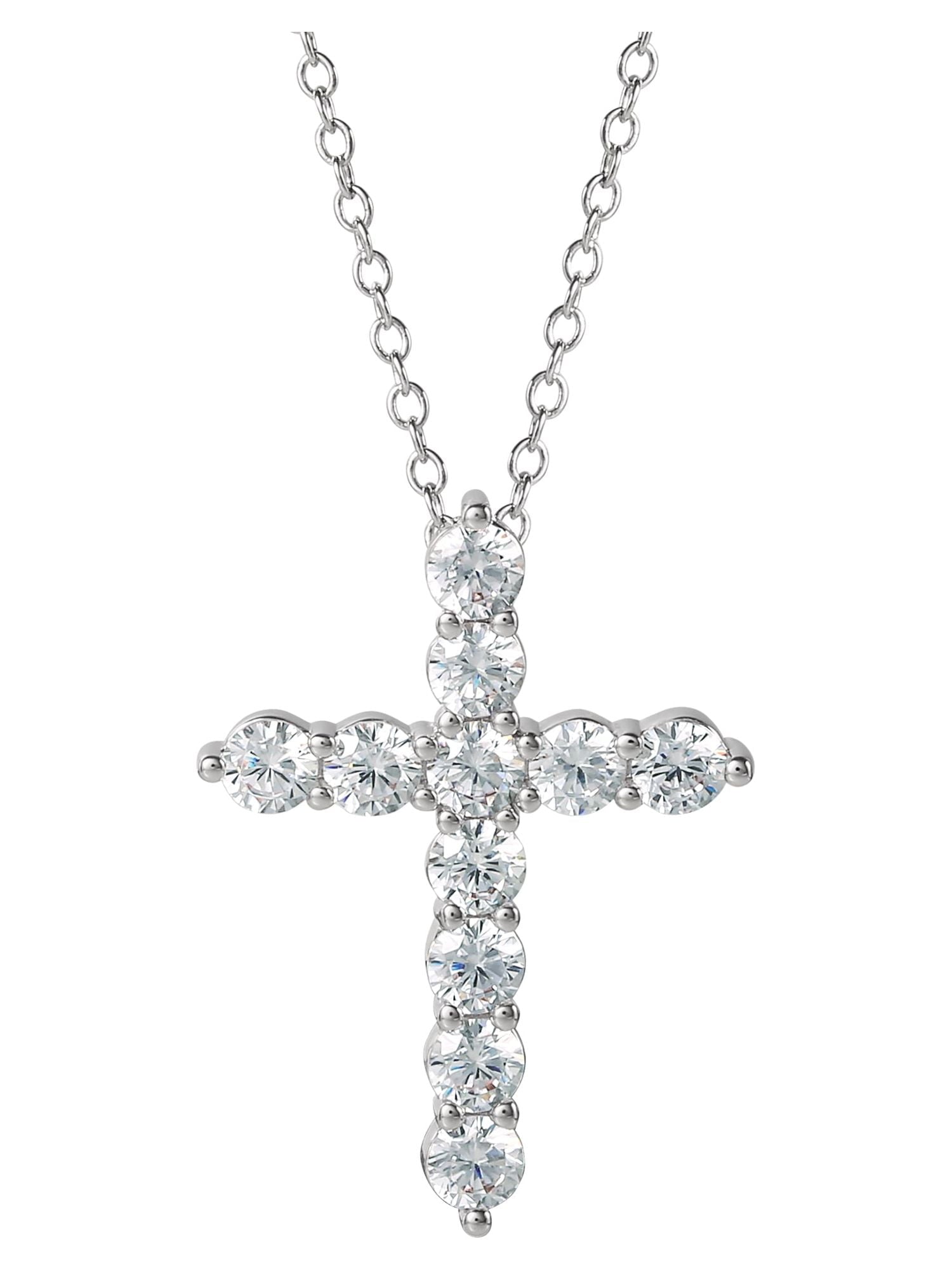 Silver-Plated Cubic Zirconia Cross Pendant Necklace, 18" + 2" Extender