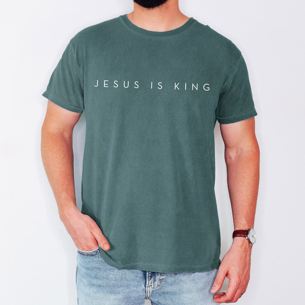 Jesus Is King Minimalist Gospel Christian Faith Religious Vintage Inspired Comfort Colors Tee