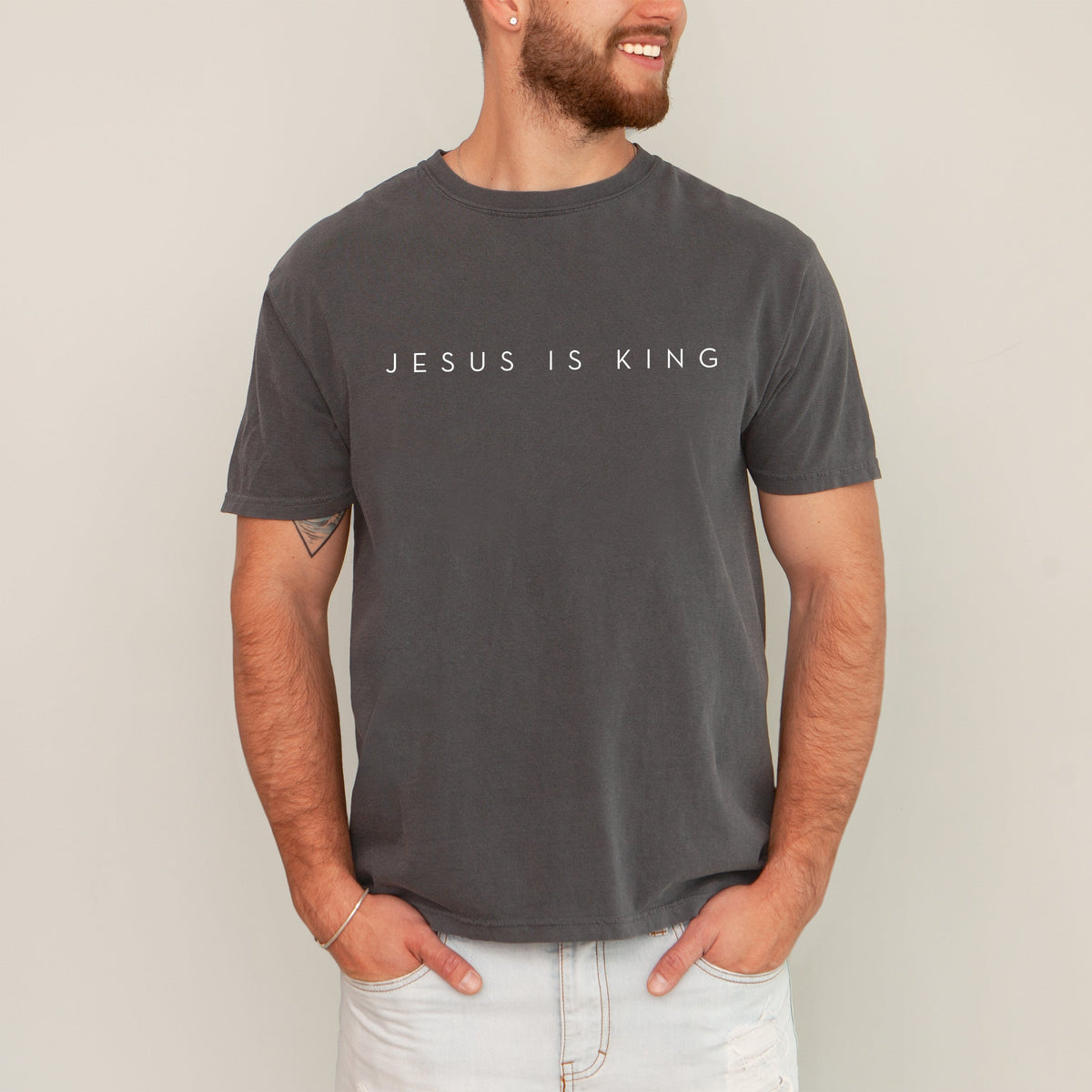 Jesus Is King Minimalist Gospel Christian Faith Religious Vintage Inspired Comfort Colors Tee