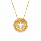 Shine Circle Cross Necklace - Cubic Zirconia Faith Pendant in Gold or Silver