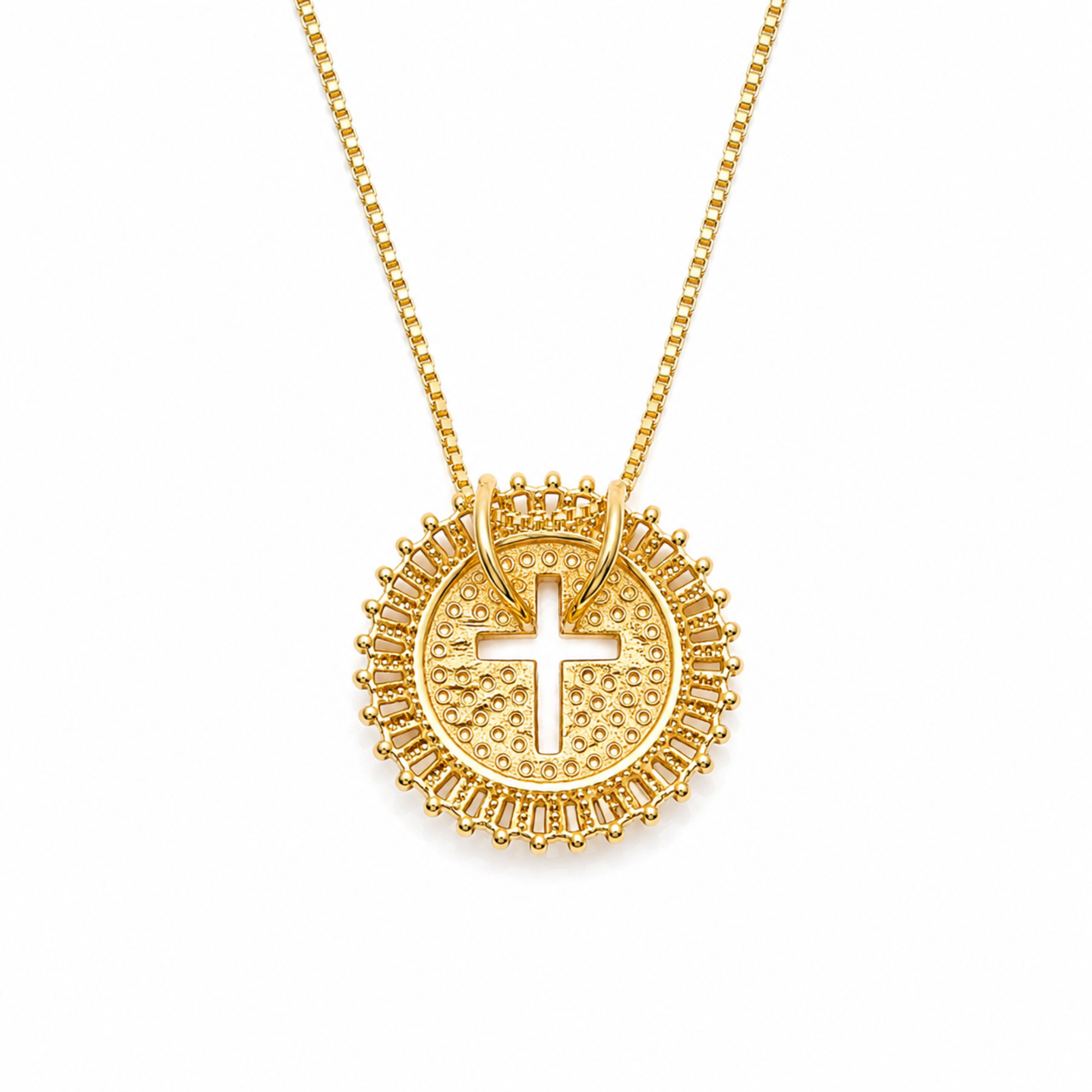 Shine Circle Cross Necklace - Cubic Zirconia Faith Pendant in Gold or Silver