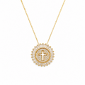 Shine Circle Cross Necklace - Cubic Zirconia Faith Pendant in Gold or Silver