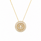 Shine Circle Cross Necklace - Cubic Zirconia Faith Pendant in Gold or Silver