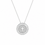 Shine Circle Cross Necklace - Cubic Zirconia Faith Pendant in Gold or Silver