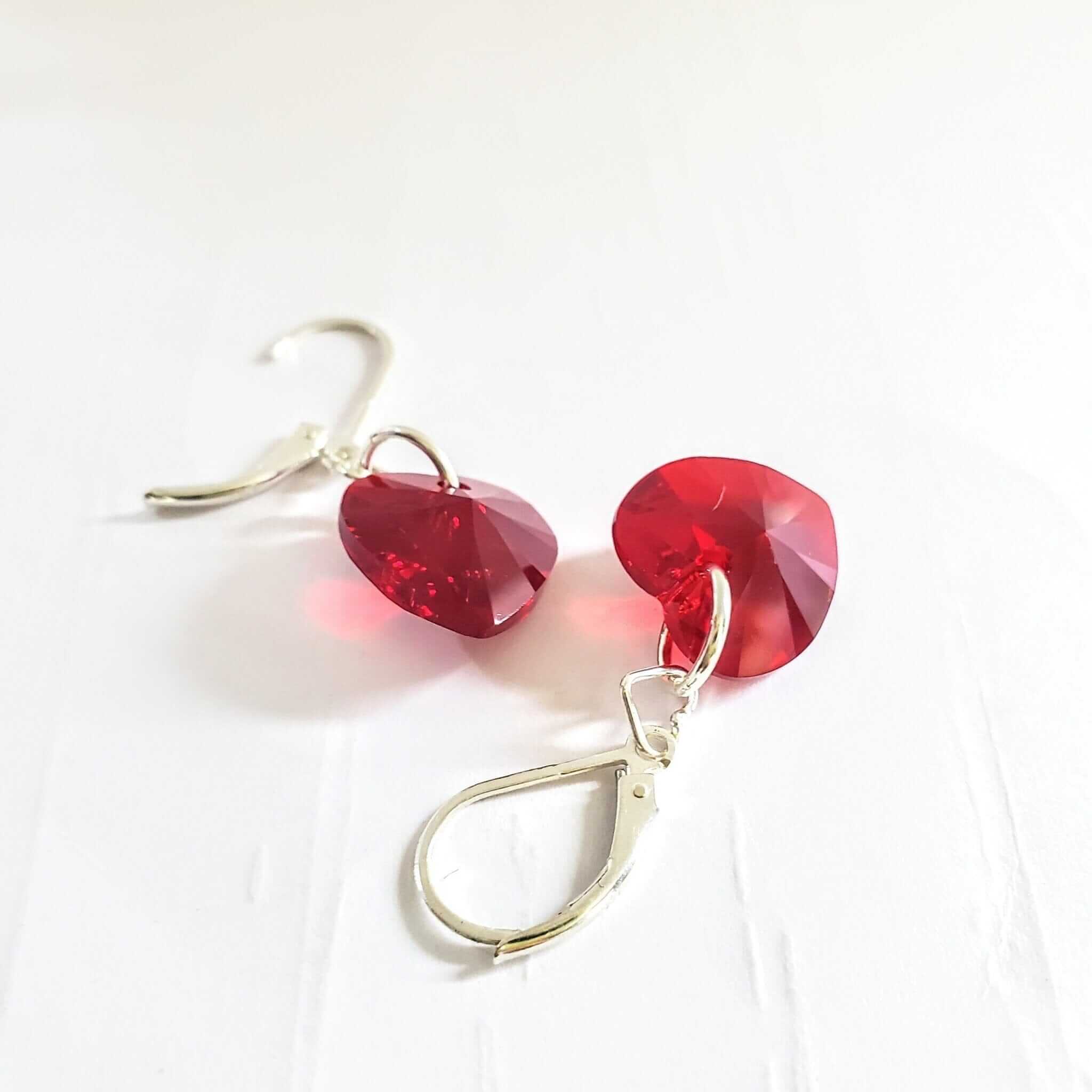 💖 Sterling Silver Red Heart Crystal Earrings 💖
