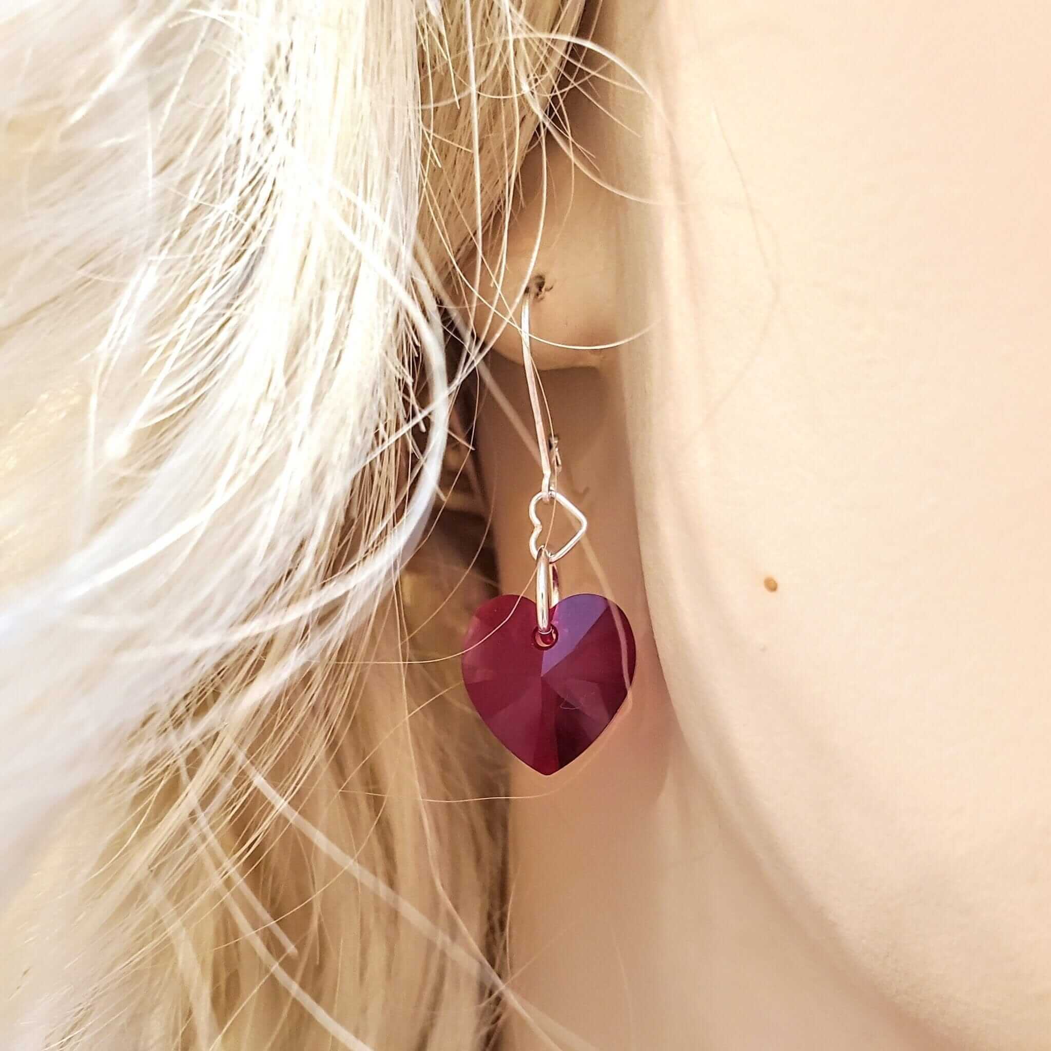 💖 Sterling Silver Red Heart Crystal Earrings 💖