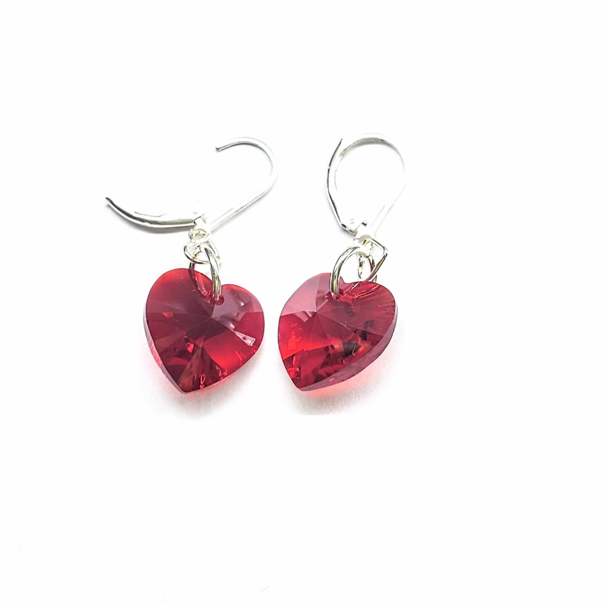 💖 Sterling Silver Red Heart Crystal Earrings 💖