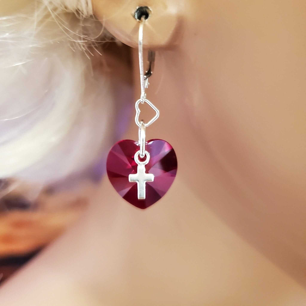 💖 Sterling Silver Red Heart Crystal Earrings 💖