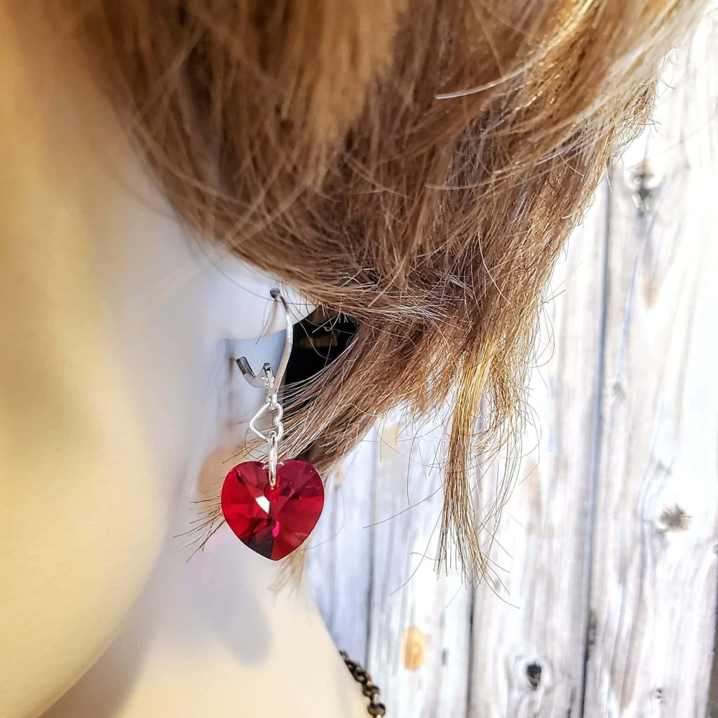 💖 Sterling Silver Red Heart Crystal Earrings 💖