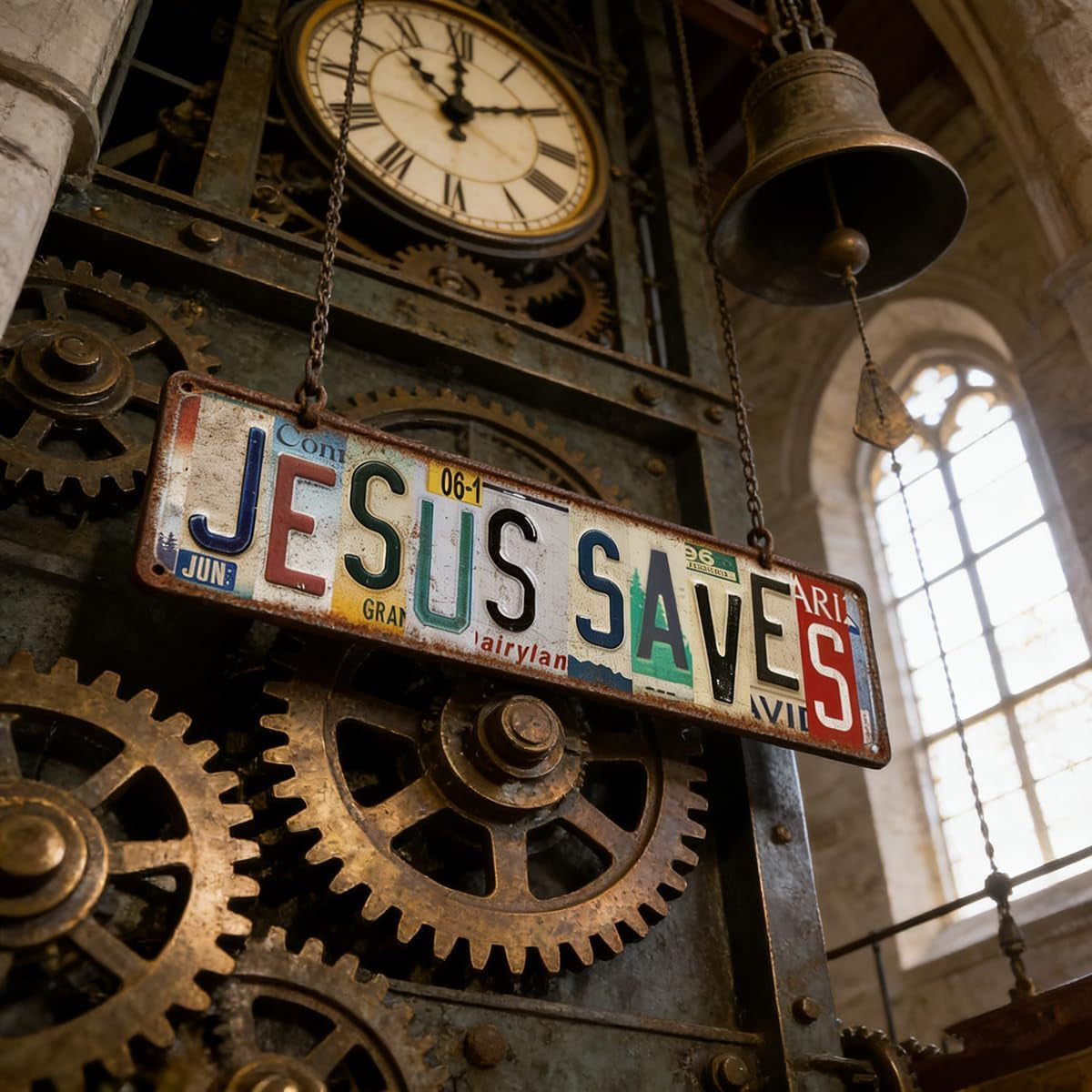 Jesus Saves Metal Tin Sign, Vintage Christian Wall Decor 4x16