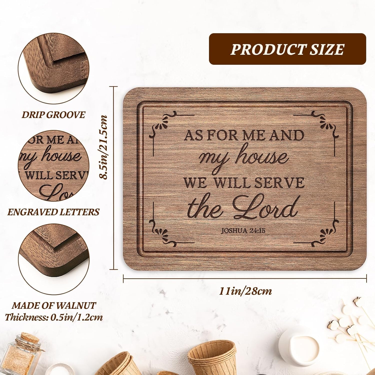 As For Me and My House Cutting Board, Christian Wedding Gift 11 X 8.5 In