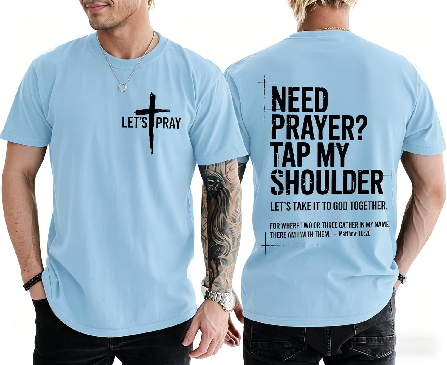 Christian Shirts for Men Need Prayer Tap My Shoulder T-Shirt Cross Faith | Christian Cross Faith Religious Jesus Tshirts Women