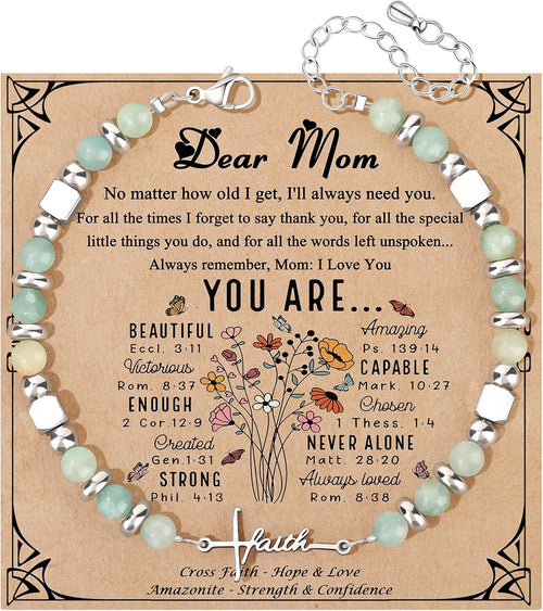 Cross Faith Bracelet for Women, Amazonite Beaded Stretch Bracelet, Christian Gift for Her