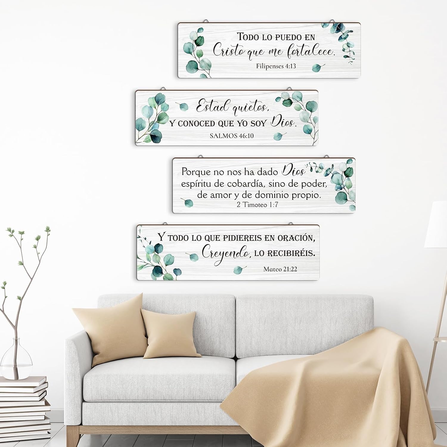 4 Pieces Spanish Bible Verse Wall Decor Set, Christian Wood Plaque Signs(Fresh Style)