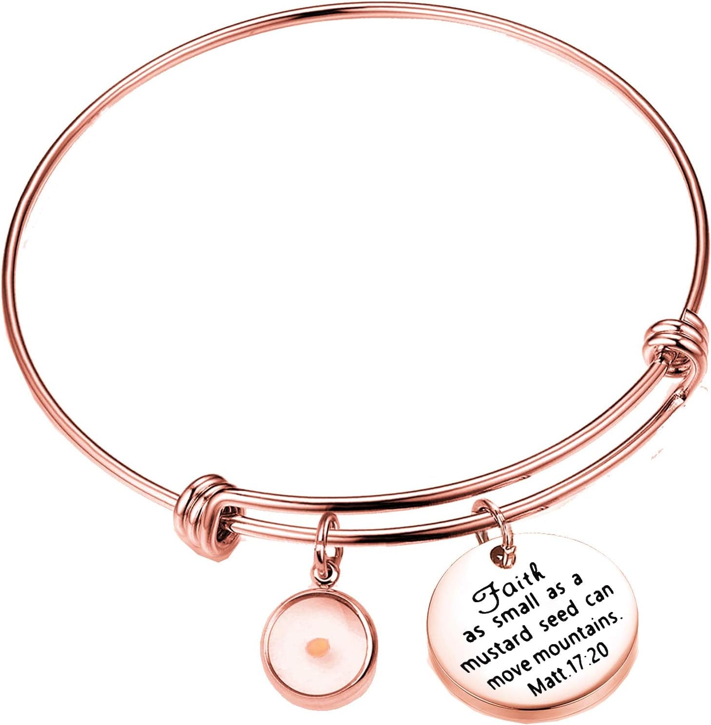 Faith Mustard Seed Bracelet, Stainless Steel Charm Bracelet, Christian Inspirational Gift(Matt 17:20 RG)