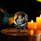 2.3In Jesus Crystal Ball with Stand 3D Cross Gift for Christian Catholic | K9 Crystal Laser Engraving Includes Metal Display Stand Gift Box Ready Ideal for Prayer Room Church Home Display