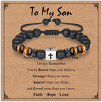 Adjustable Cross Bracelet for Boys, Tiger Eye Beaded Faith Bracelet, Christian Gift