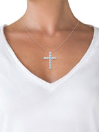 Silver-Plated Cubic Zirconia Cross Pendant Necklace, 18" + 2" Extender
