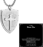 Armor of God Cross Necklace for Men, Stainless Steel Ephesians 6:16-17 Pendant, Christian Gift