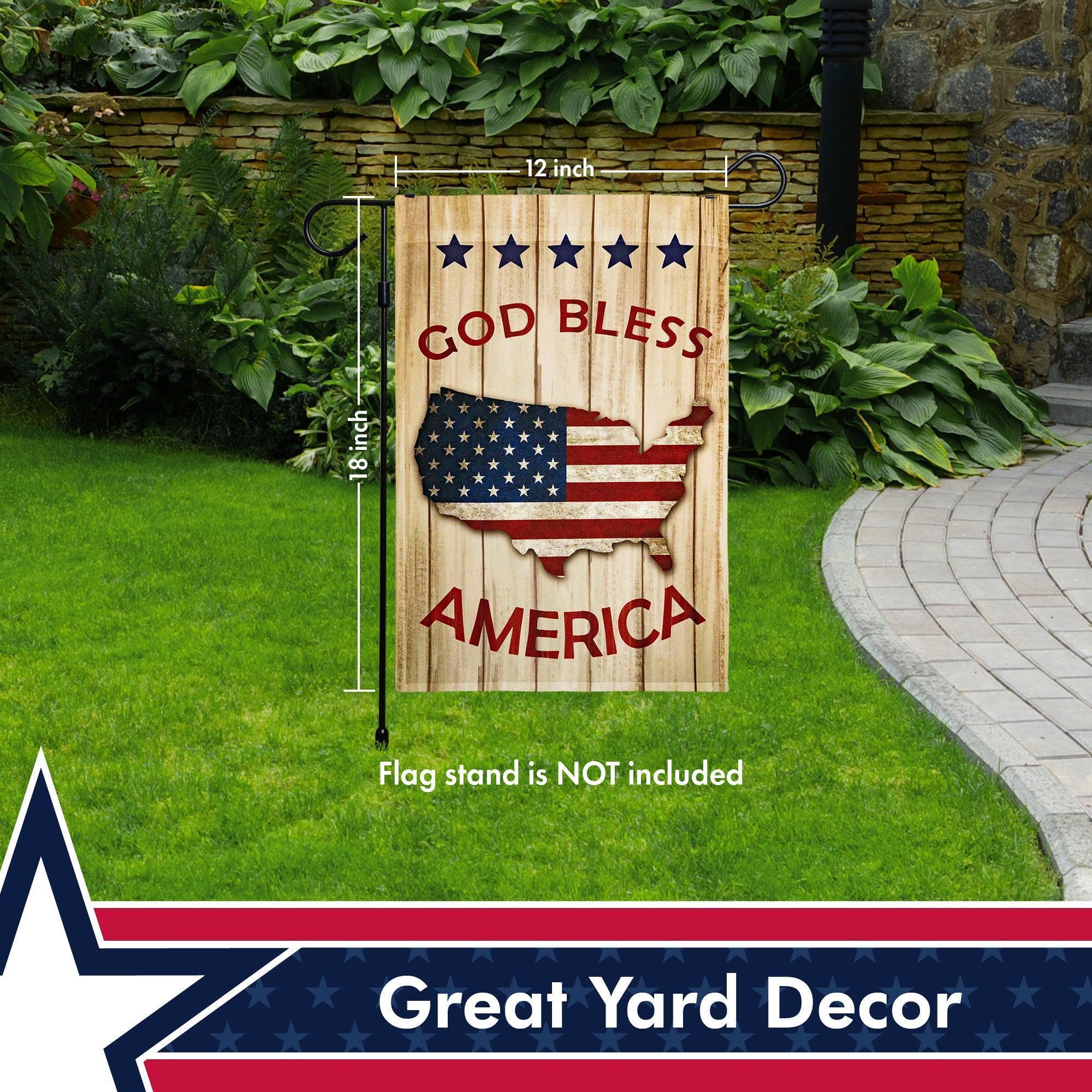 God Bless America Garden Flag - Patriotic USA Map, 12x18", Durable 150D Polyester