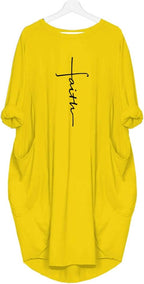 Women'S Faith Oversize Baggy Long Sleeve T Shirt Causal Loose Midi Dresses with Pockets