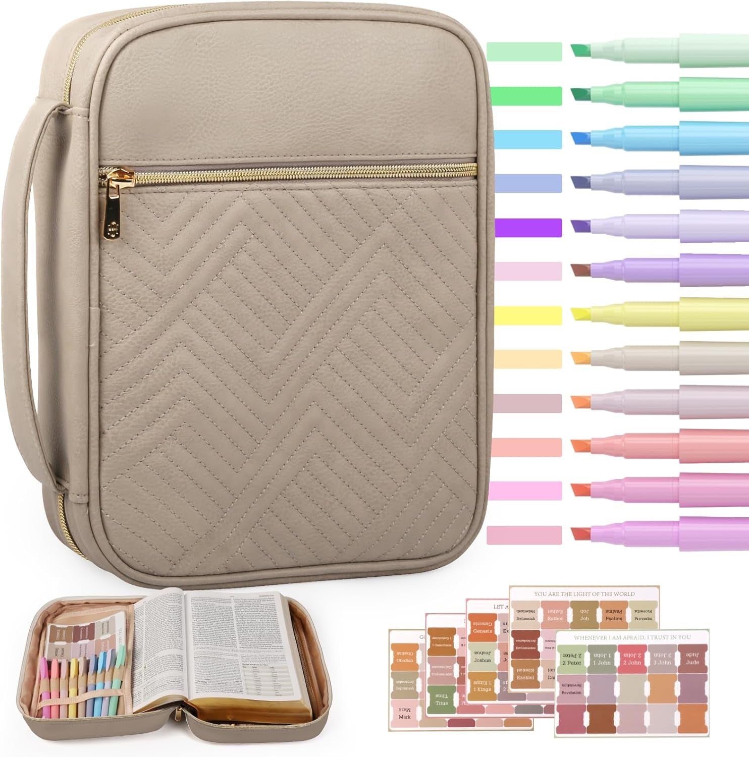 Quilted Vegan Leather Bible Cover for Women, Bible Case with Handle